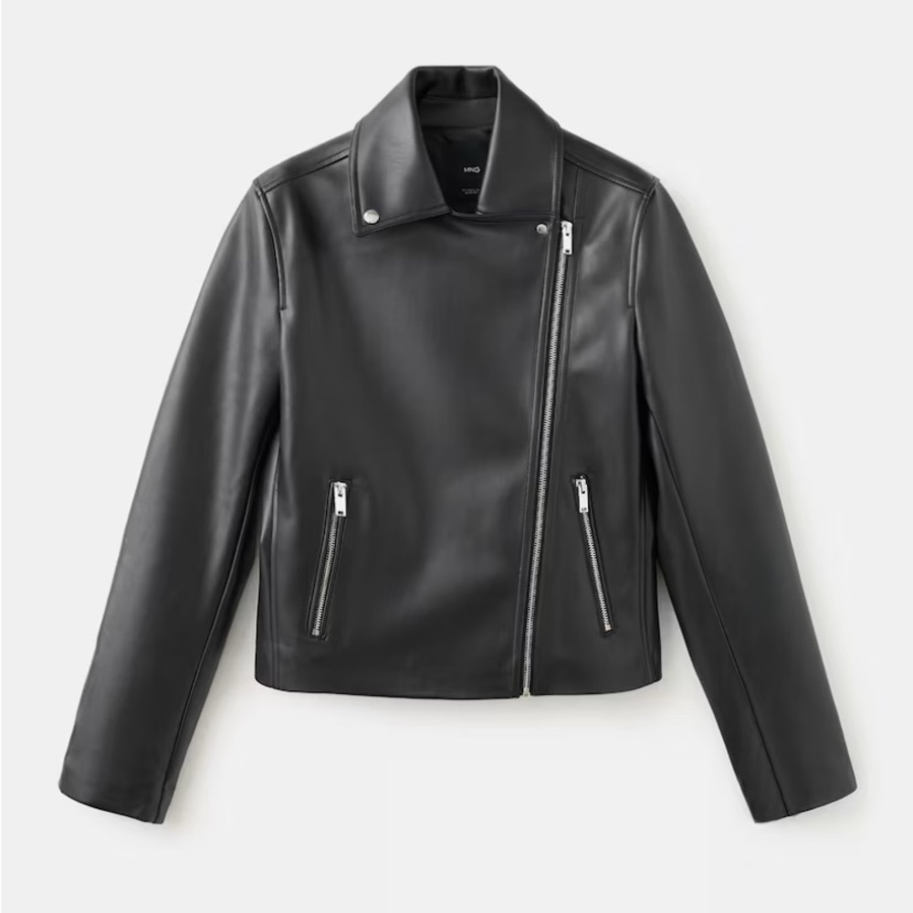 NWT MANGO FAUX-LEATHER BIKER JACKET Women's Black - XS - Picture 1 of 12